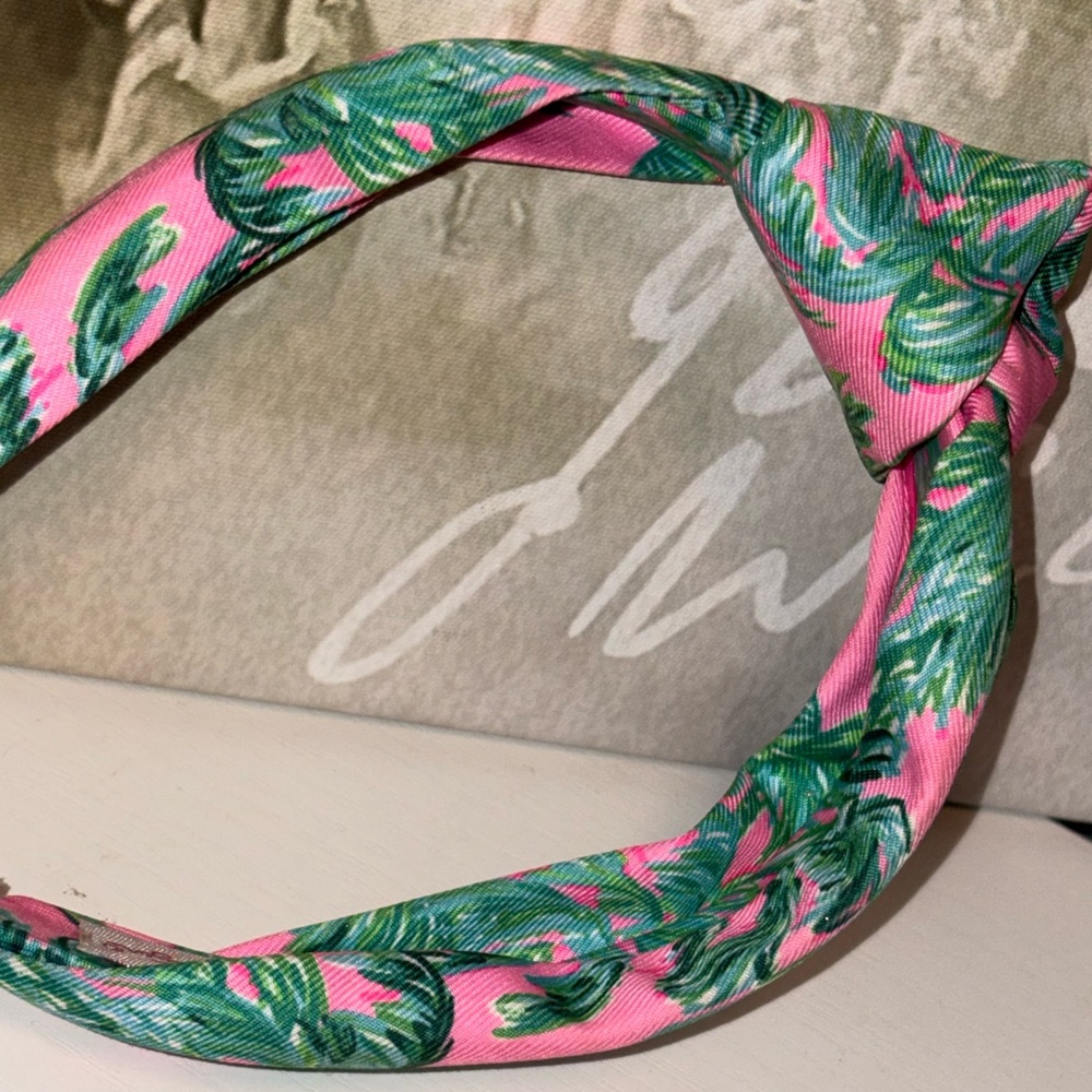 Lily Pulitzer Women’s Pink and Green Leaf Pattern Knot Headband EUC